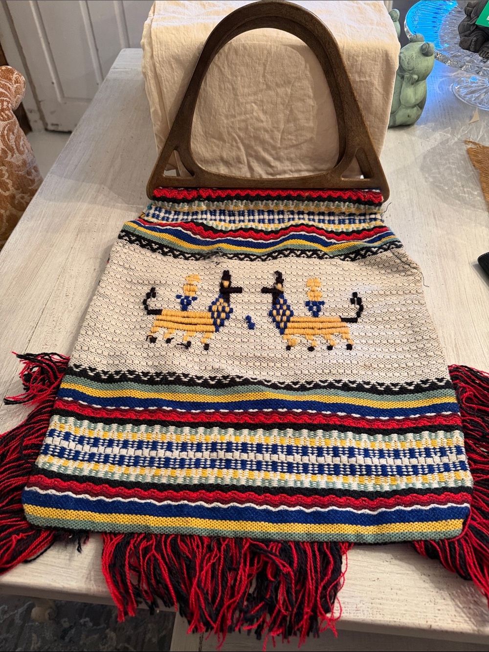 Handwoven Multicolor Fringe Tote Bag with Handles